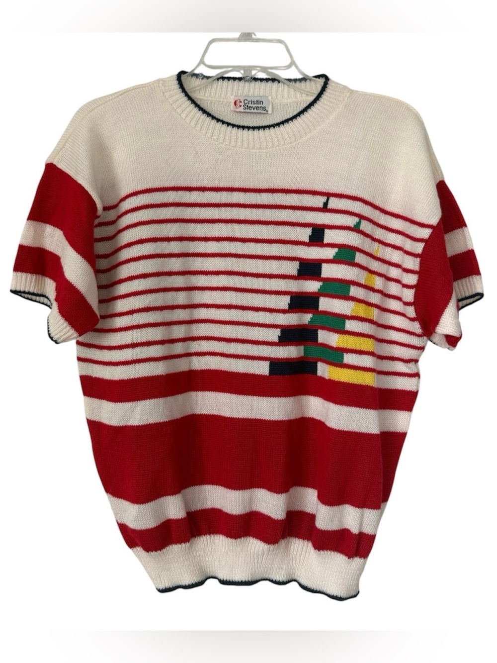 Vintage Cristin Stevens 80’s Sweater Medium Red White Nautical Sailboat
